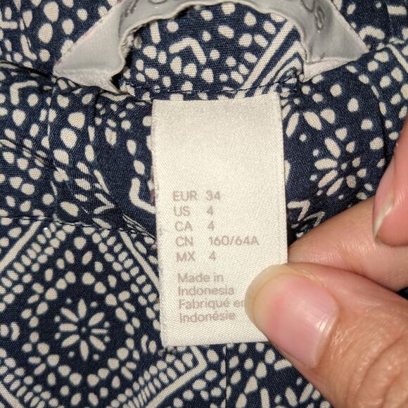 H&M Conscious Blue & Tan Boho Bollywood Tribal Hippie Batik Print Palazzo Pants - Picture 8 of 13